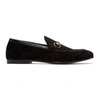 Gucci New Jordaan Horsebit Leather-trimmed Logo-embroidered Velvet Loafers In 1000 Black