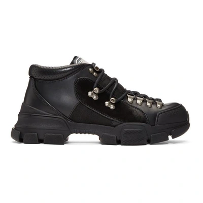 Gucci Leather And Original Gg Trekking Boot In Black