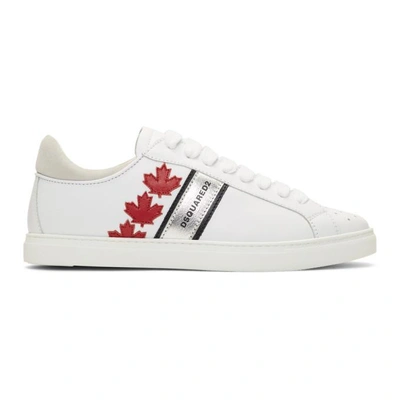 Dsquared2 Maple Leaves Leather Sneakers In White
