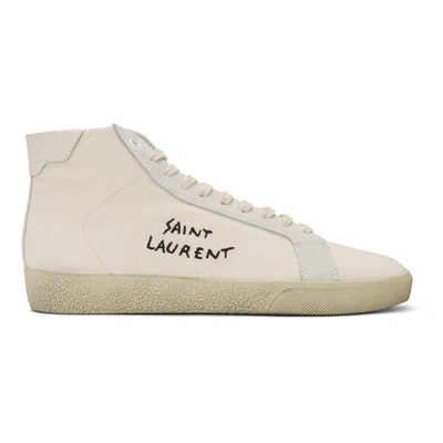 Saint Laurent Court Classic Embroidered Sneakers In Panna / Milk/ Panna