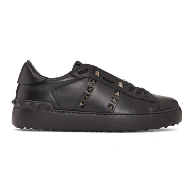 Valentino Garavani Rockstud Untitled Noir Leather Sneakers In Black