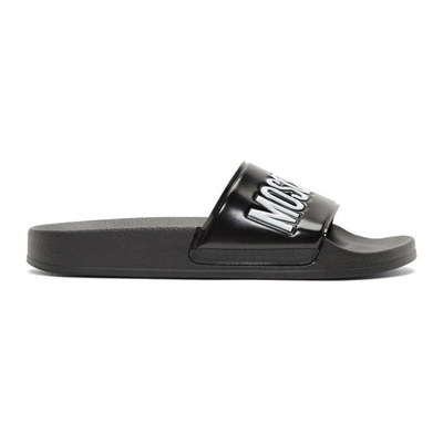 Moschino Black Logo Pool Slides In Black