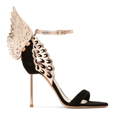 Sophia Webster Black Suede Evangeline Heeled Sandals In Black Rose Gold