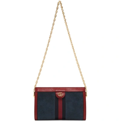 Gucci Red And Navy Ophidia Small Suede And Leather Shoulder Bag In Blue