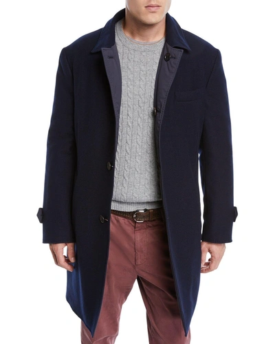 Brunello Cucinelli Men's Reversible Wool/cashmere Coat In Dark Blue