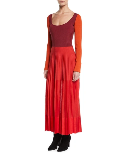 Alexander Mcqueen Stretch Knit Pleated Midi Dress In Dark Rose/red