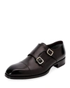 TOM FORD MEN'S ELKAN DOUBLE-MONK LEATHER LOAFERS,PROD211040057