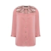 MANLEY MIA SILK SHIRT WITH METALLIC LEATHER COLLAR PINK