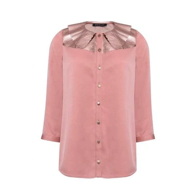 Manley Mia Silk Shirt With Metallic Leather Collar Pink