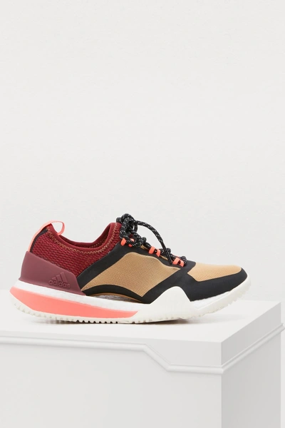 Adidas By Stella Mccartney Pureboost X Tr 3.0 Mesh Sneakers, Black/red In Cardboard/noble Maroon/core Black