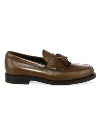 Tod's Moccasino Leather Tassel Loafers In Brown
