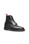 Thom Browne Black Pebble Leather Wingtip Boots In Black