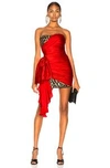 REDEMPTION REDEMPTION DRAPED DRESS WITH DETAIL IN ANIMAL PRINT,RED,RIOF-WD23