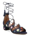 TABITHA SIMMONS Isadora Flower-Embroidered Denim Lace-Up Sandals,0400096166019