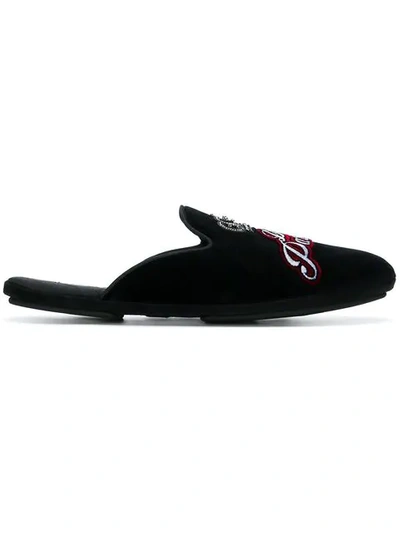 Dolce & Gabbana Velvet Slippers With Embroidery In Black