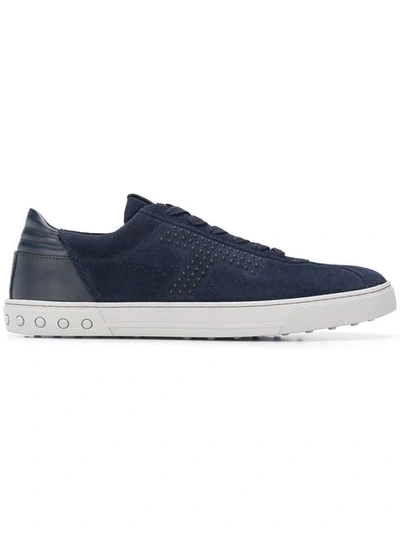 Tod's Leather Heel Suede Trainers In Blue