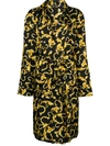 Versace Baroque Printed Silk Satin Kimono Robe In A732 Black Gold