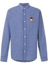 AMI ALEXANDRE MATTIUSSI AMI ALEXANDRE MATTIUSSI BUTTON-DOWN SHIRT SMILEY CHEST PATCH - 蓝色