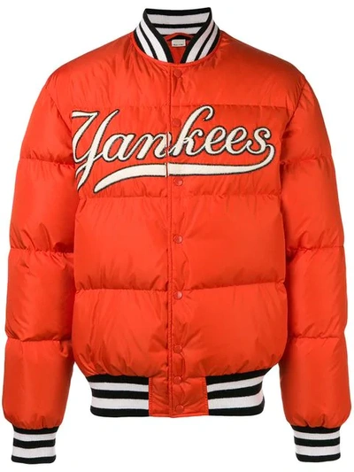 Gucci Ny Yankees™ Embroidered Padded Jacket In Orange