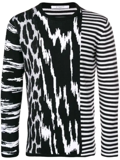 Givenchy Men's Animal-intarsia Striped Crewneck Wool Jumper In Black