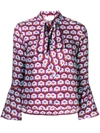 La Doublej Geometric Print Pussy Bow Blouse In Pink