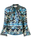 La Doublej Happy Wrist Umbrella Print Silk Blouse In Blue