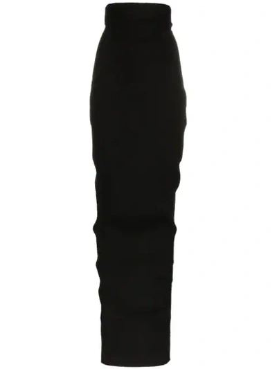 Rick Owens High Waist Fitted Camel Linen Blend Maxi Skirt In Black