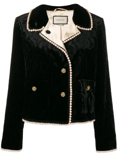 Gucci Faux Pearl And Swarovski Crystal-embellished Devoré-velvet Jacket In Black