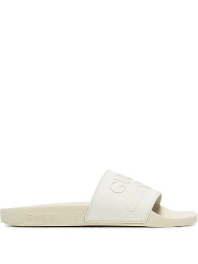 Gucci Rubber Logo Slide Sandals In White