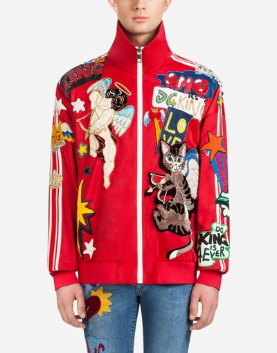 Dolce & Gabbana Sweatshirt With Zipper And Patch In Red