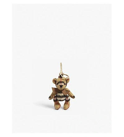 Burberry Thomas Bear Cashmere Check Keyring In Camel