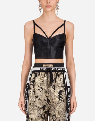 Dolce & Gabbana Women's Satin Bustier Cropped Top In Black