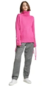 Mcq By Alexander Mcqueen Lace-up Wool And Cashmere-blend Turtleneck Sweater In Acid Pink