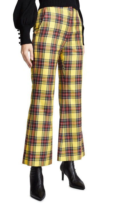 Pushbutton Plaid Crop Flare Pants In Multicolor