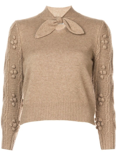 Co Tie-neck Cable-knit Sleeve Wool-cashmere Jumper In Neutrals