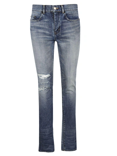 Saint Laurent 15cm Skinny Destroyed Denim Jeans In Dark Old Used Blue