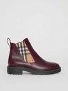 Burberry Vintage Check Detail Leather Chelsea Boots In Oxblood