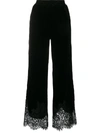 Gold Hawk Lace Trim Flared Trousers - Black In Black