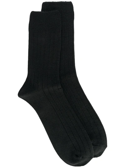 Comme Des Garçons Homme Deux Ribbed Knit Socks In Black