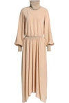 AGNONA AGNONA WOMAN DRAPED SILK CREPE DE CHINE TURTLENECK MIDI DRESS BEIGE,3074457345619147870