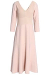 AGNONA WOMAN FLUTED RIBBED-KNIT AND WOOL-BLEND CREPE MIDI DRESS BLUSH,AU 1050808922166