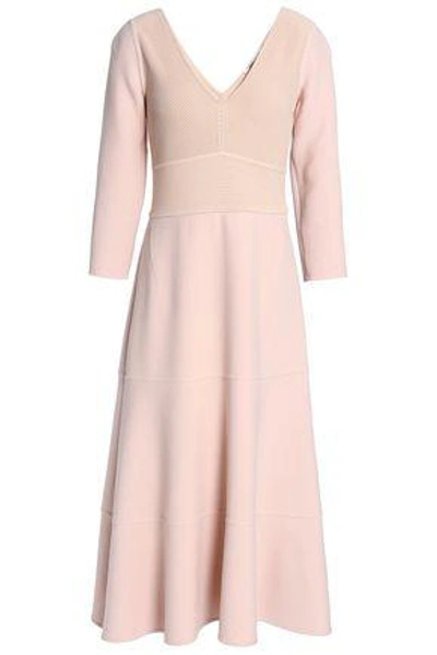 Agnona Woman Fluted Ribbed-knit And Wool-blend Crepe Midi Dress Blush