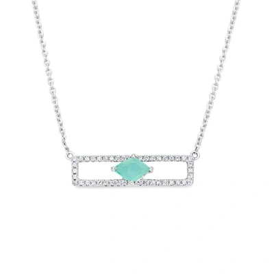 Ri Noor Rectangular Diamond Bar With Emerald Necklace