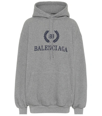 Balenciaga Oversized Logo Cotton Sweatshirt Hoodie In Heather Grey
