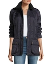 Barbour Beadnell Polarquilt Plaid-trim Utility Coat In Navy