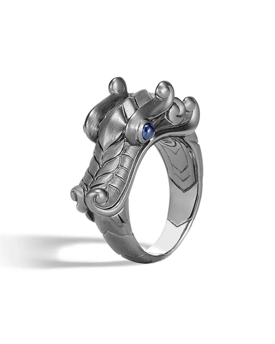 John Hardy Men's Legends Naga Dragon Silver Ring W/ Sapphires In Silver/ Black Rhodium