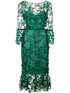 MARCHESA NOTTE EMBROIDERED MIDI TEA DRESS