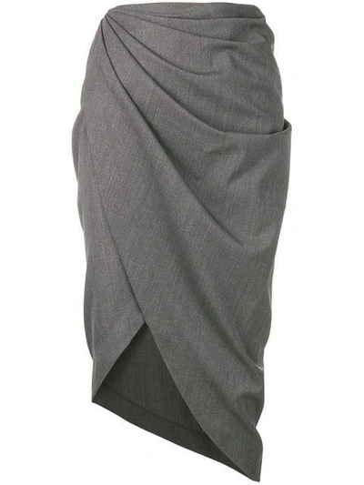 Helmut Lang Draped Wool High-low Pencil Skirt In Grey