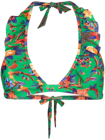 La Doublej Pavone Verde Ruffle Bikini Top