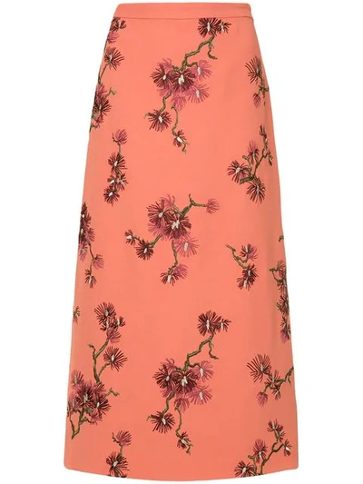 Erdem Maira Embroidered Crepe Midi Pencil Skirt In Pink